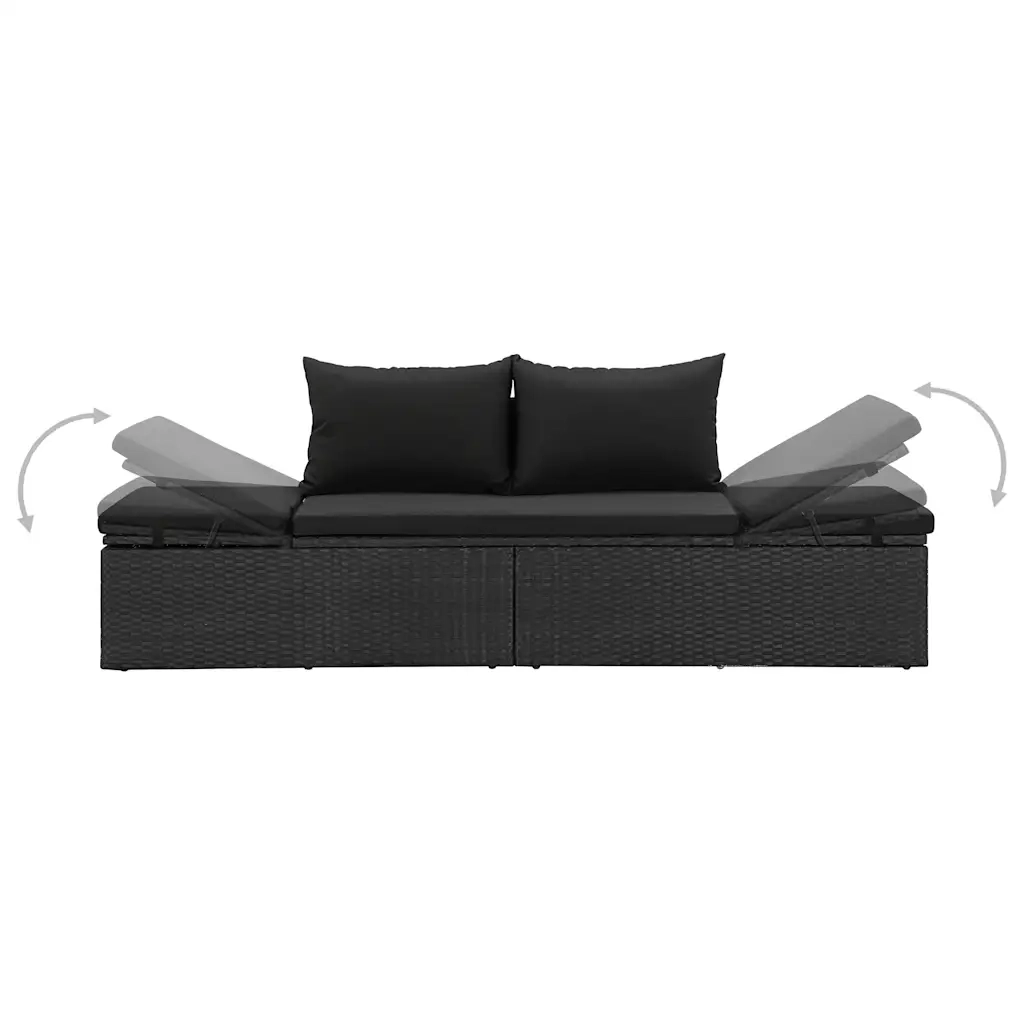 Lettino Prendisole | Sdraio da giardino | Lettino da sole con Cuscini in Polyrattan Nero