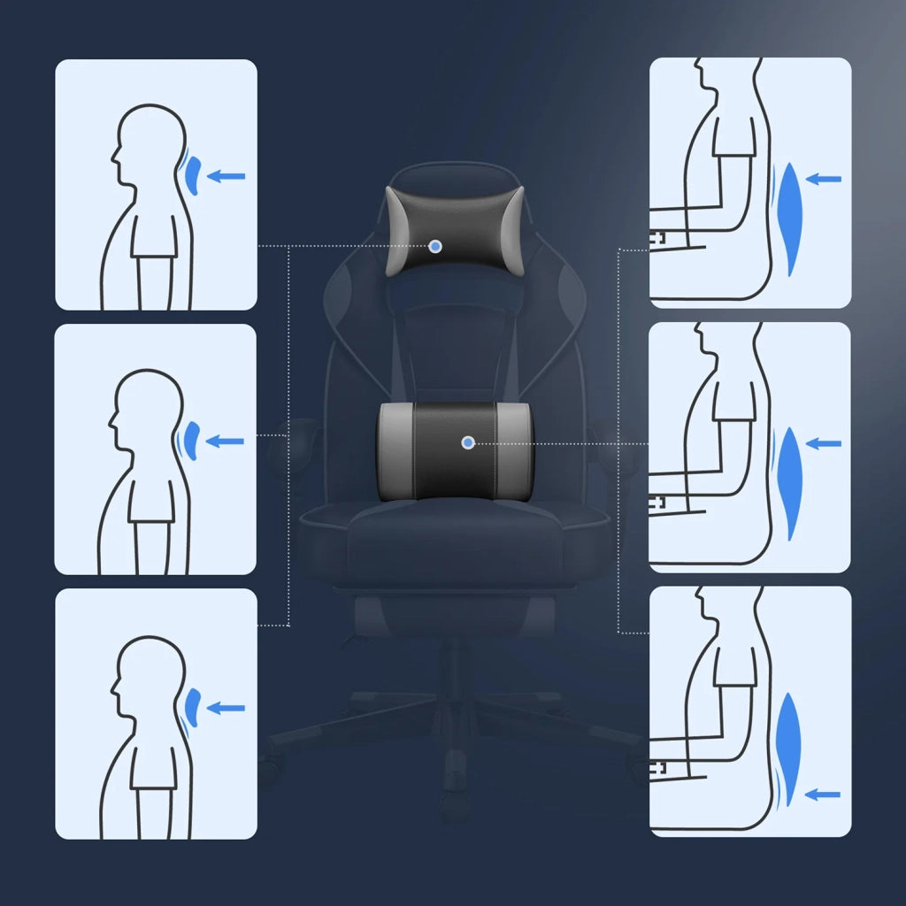 Sedia da gaming sedia da ufficio regolabile con poggiapiedi telescopico ergonomico meccanismo di inclinazione poggiatesta supporto lombare capacità di carico 150 kg nera 12_0005912
