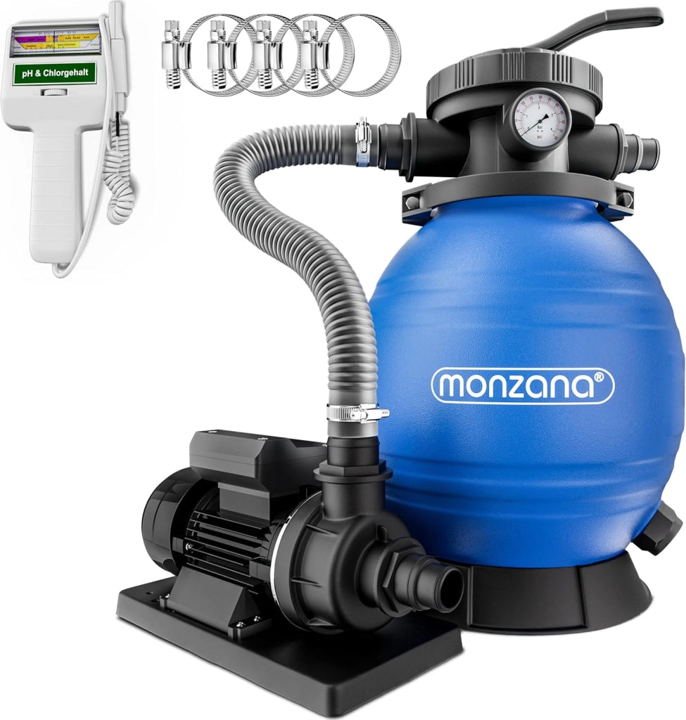 Pompa Filtro Piscina 10.200 L/h a 7 Vie 450W Serbatoio da 20kg Misuratore Ph e Cloro