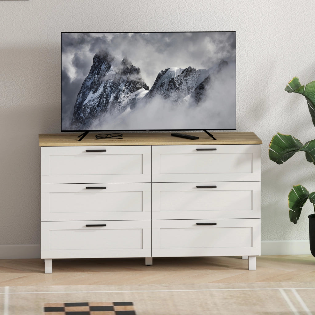 Cassettiera con 6 Cassetti ¨C zephmum ¨C Bianco Legno 120x38x71 cm