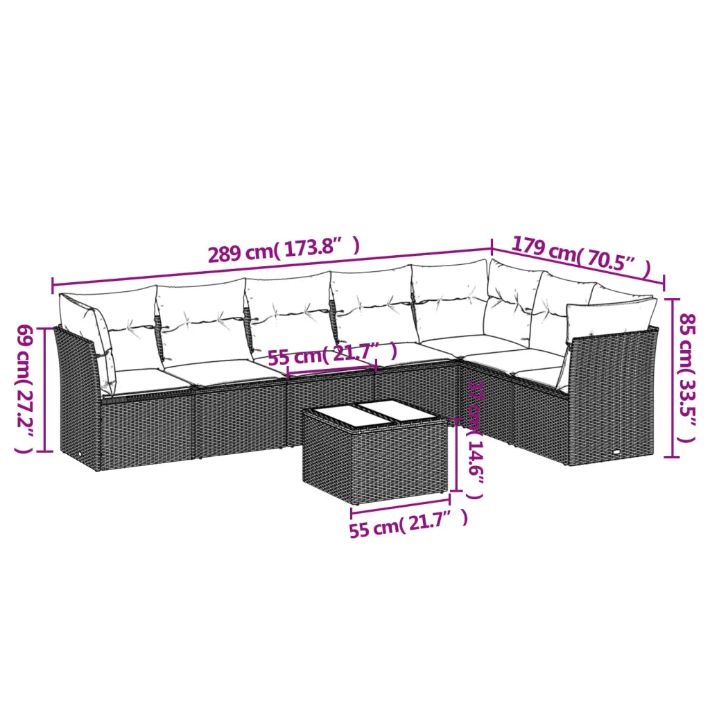 Set Divani da Giardino con Cuscini 8 pz Nero in Polyrattan 3249585