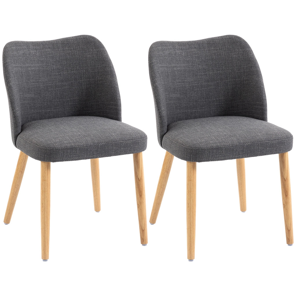 Set di 2 Sedie Pranzo Imbottite con Gambe Legno Hevea. Tessuto Grigio Chiaro