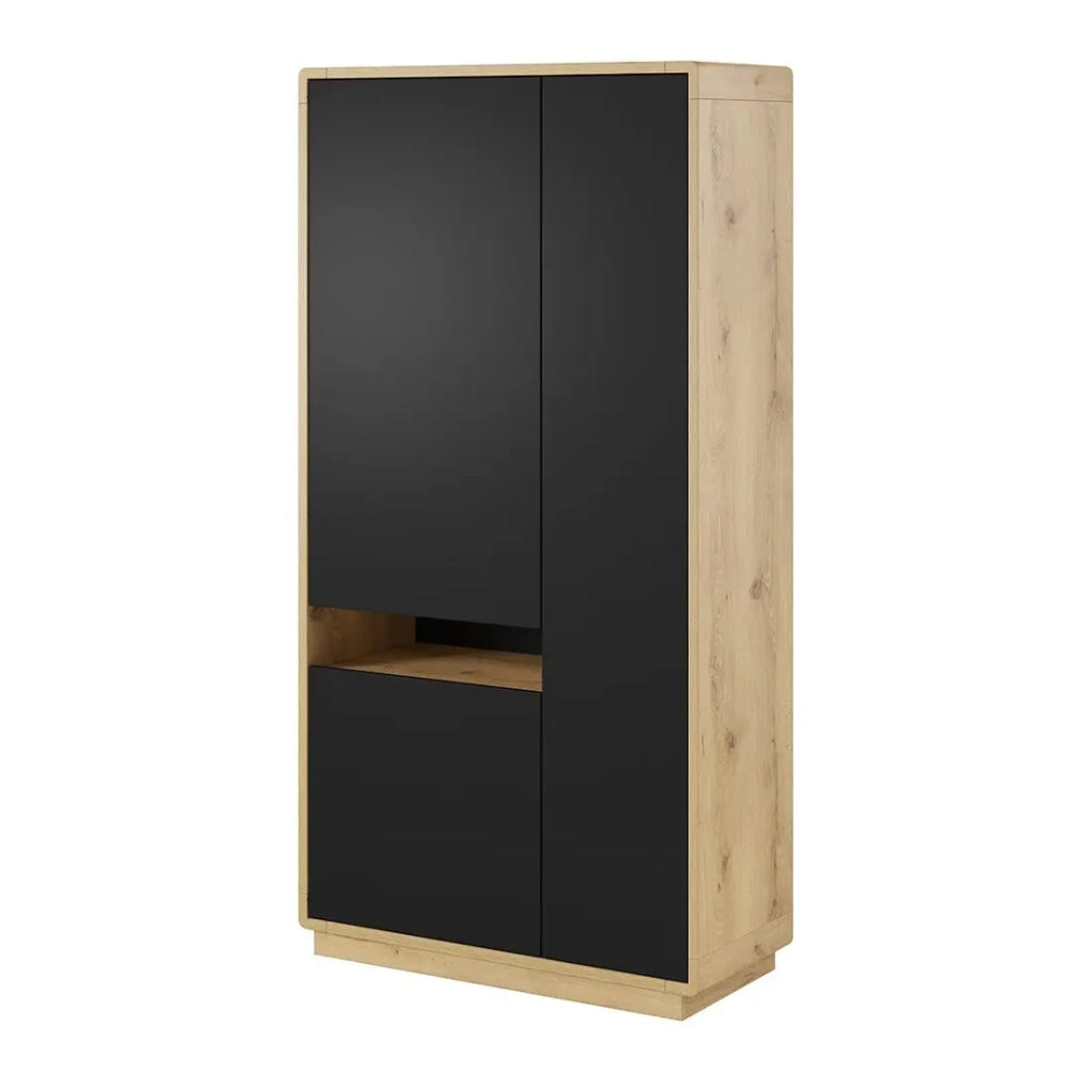 Armadio design con nicchia illuminata collezione VILLA. Colore rovere e nero.