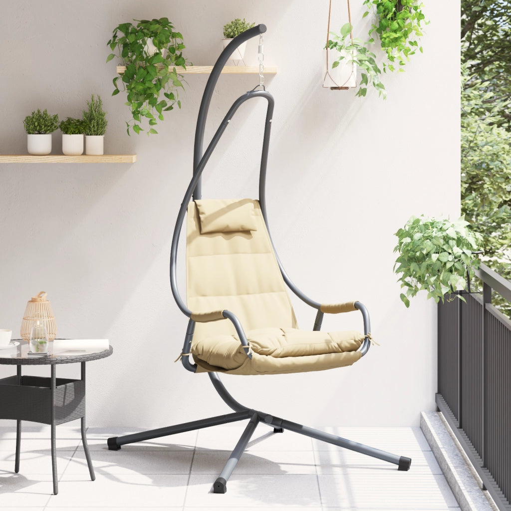 Sedia Appesa con Supporto e Cuscino Beige Acciaio