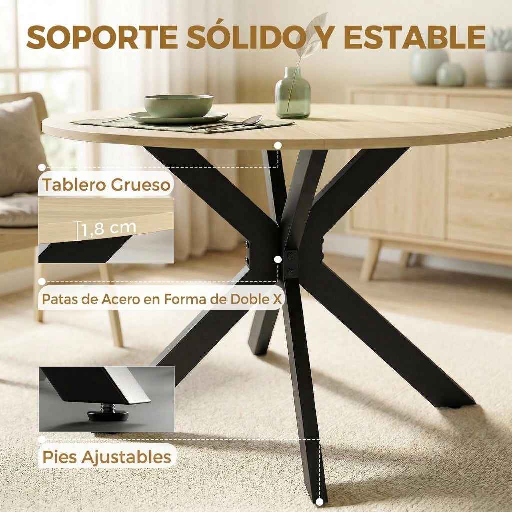Tavolo da pranzo pieghevole rotondo con ala abbattibile telaio acciaio doppia X ?110x76 cm ¨C Xylo ¨C Legno naturale