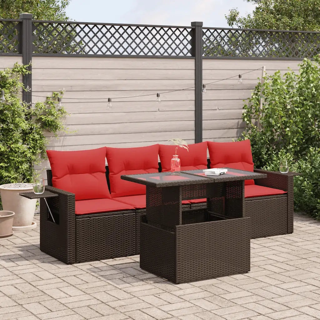Set Divano Giardino 5 pz con Cuscini Marrone Polyrattan Acacia 3326405