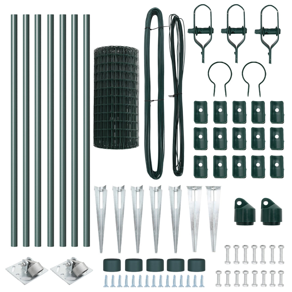 Recinzione Euro con 7 Picchetti 0.4x10 m Acciaio Zincato Verde