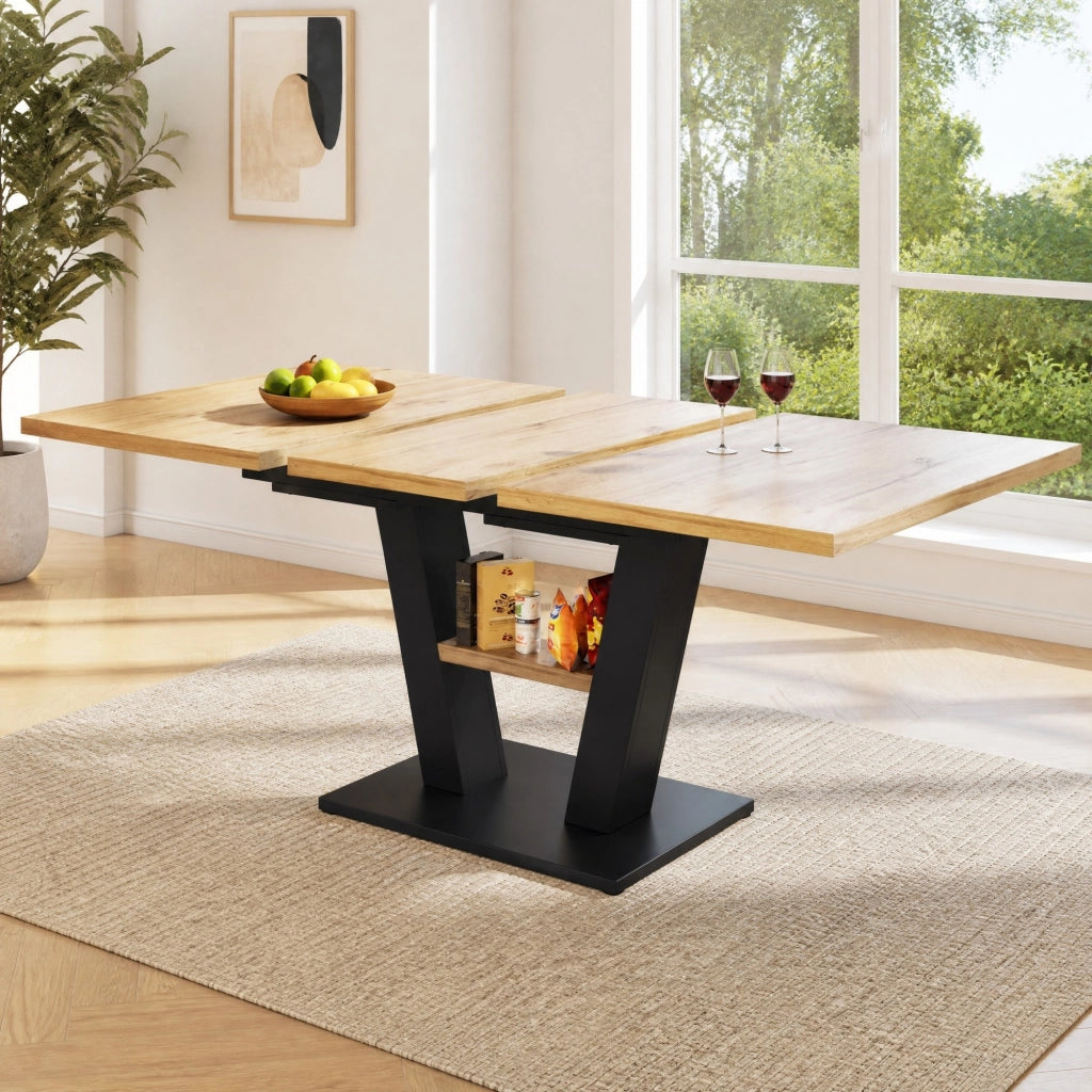 Tavolo allungabile da pranzo in MDF e metallo nero e naturale con piano estendibile 118-157 × 70 × 75 cm