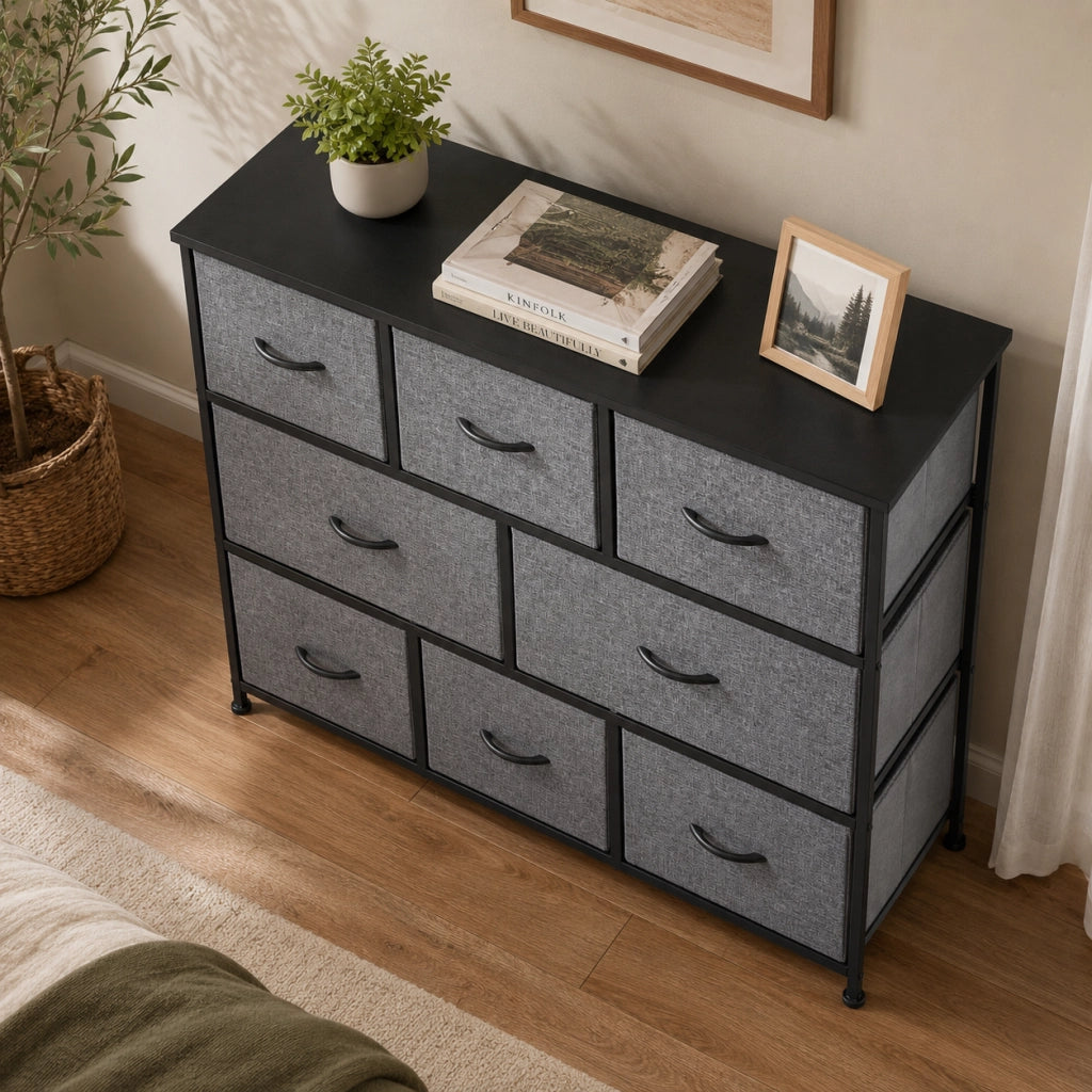 Cassettiera 100x30x78.5 cm con 8 cassetti pieghevoli in poliestere grigio scuro