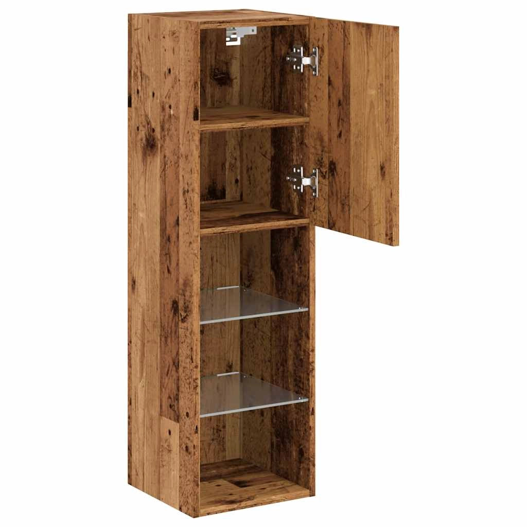 Mobile TV multimediale scaffale TV credenza mobile TV per sala da pranzo soggiorno camera da letto con luci LED 2 pezzi legno invecchiato 30,5 x 30 x 102 cm marrone 02_0028886