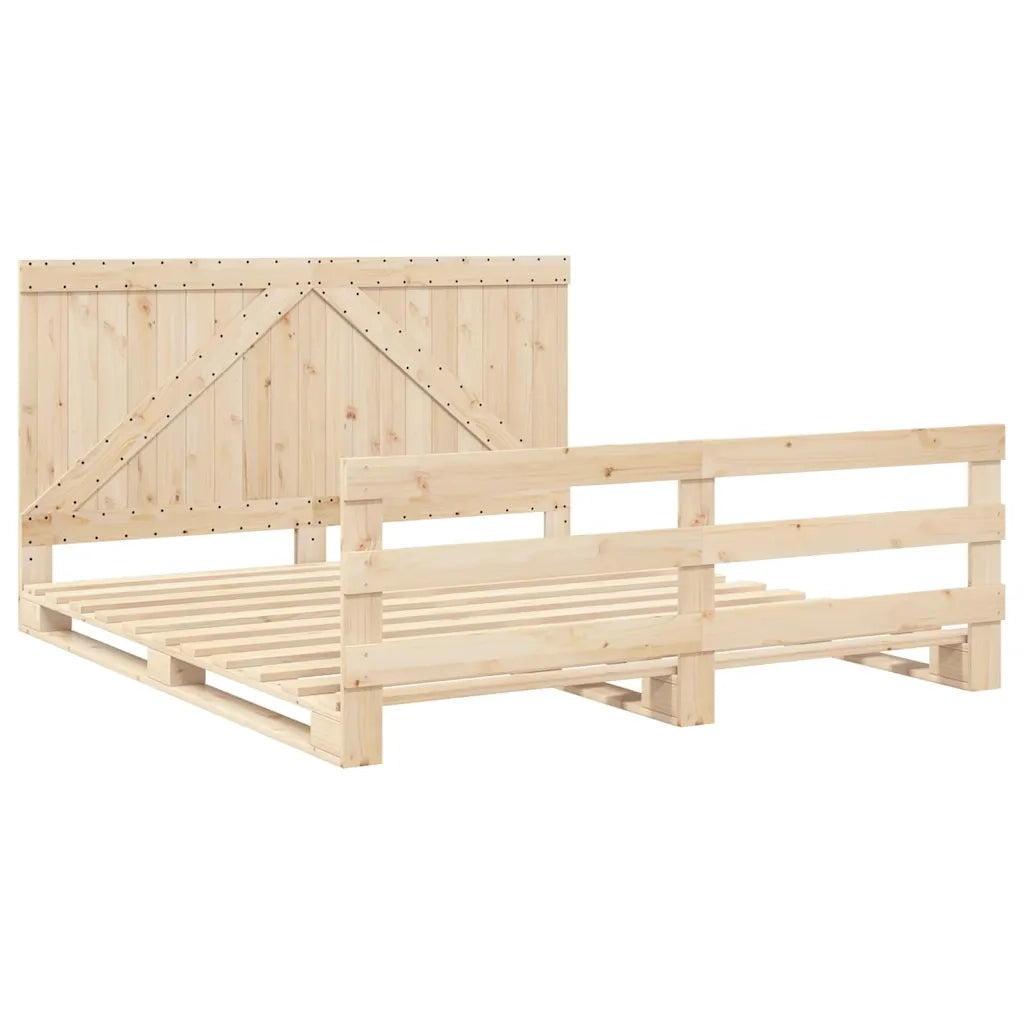 Letto matrimoniale | Letto per adulti | Giroletto con Testiera 200x200 cm in Legno Massello di Pino
