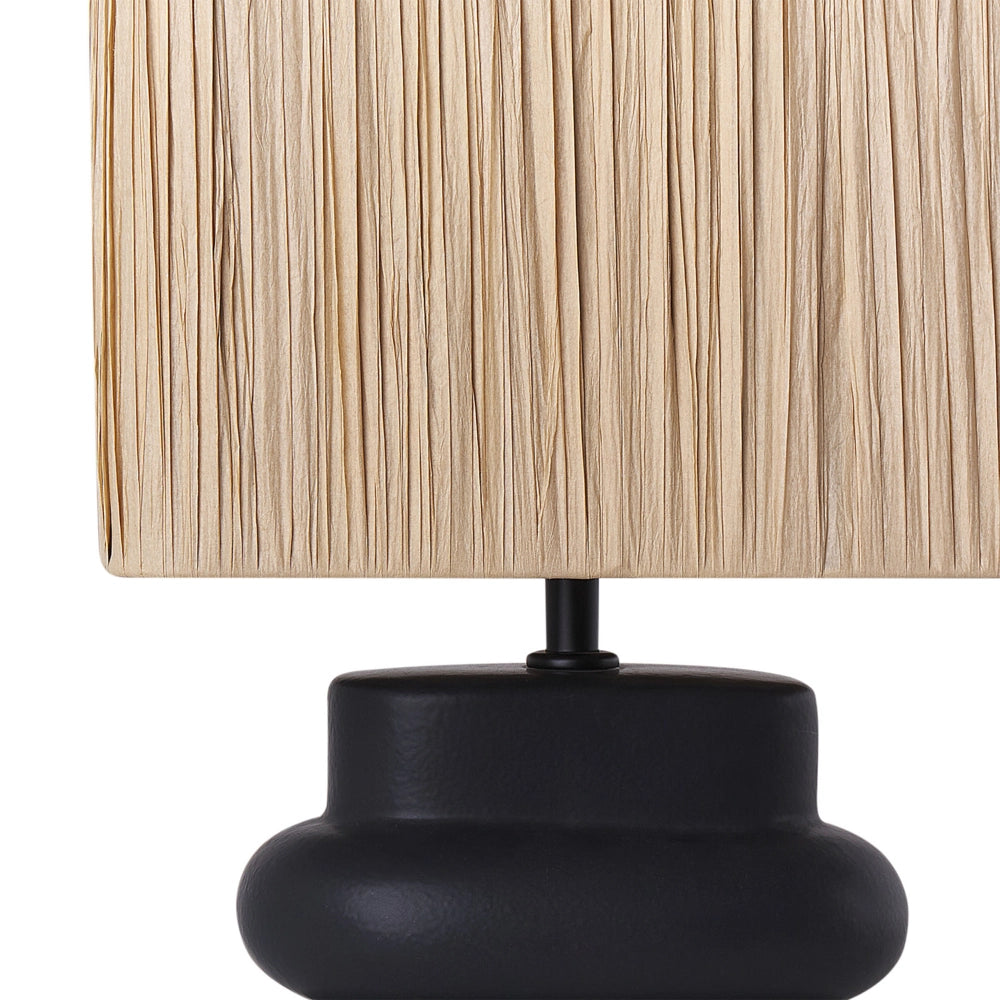 Lampada da tavolo in ceramica nera con paralume a tamburo in lino base minimalista design stile contemporaneo