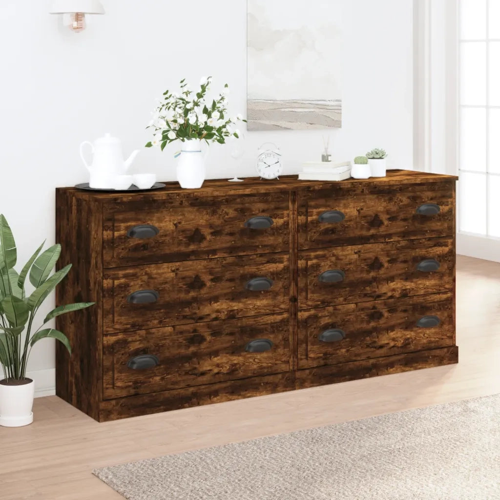 Credenze 2 pz | Madia | Buffet da pranzo | Armadio da pranzo Rovere Fumo in Legno Multistrato