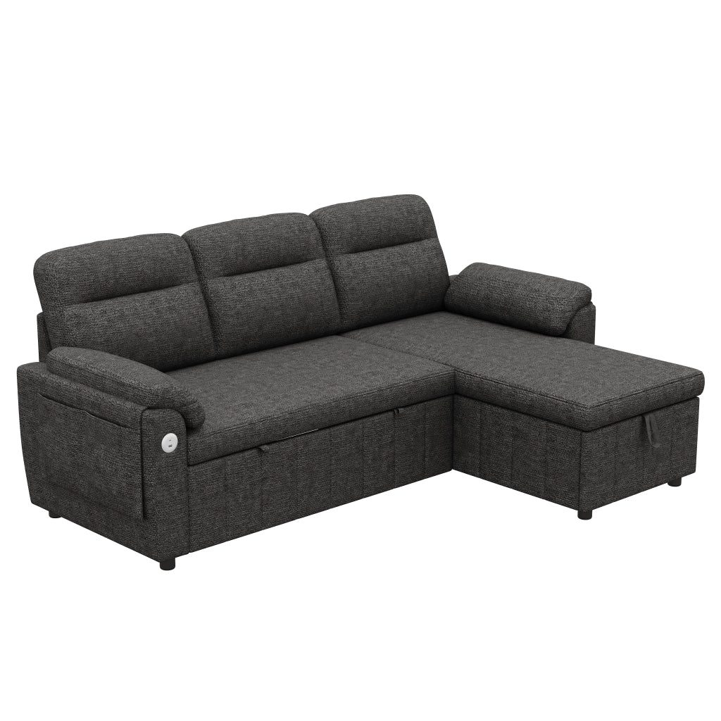 DIVANO ANGOLARE L 208x131x88 cm in ciniglia grigio con funzione letto