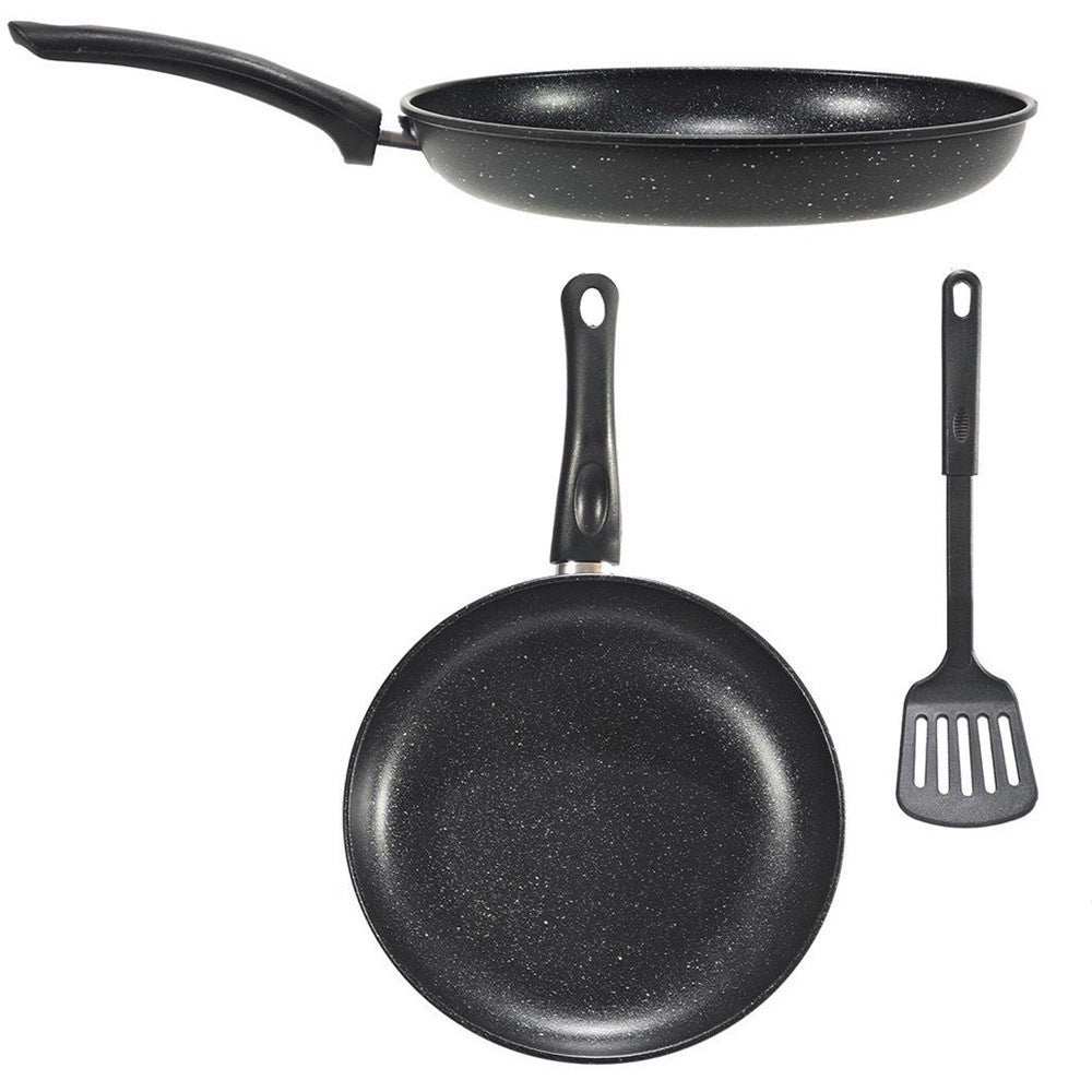 Trade Shop - Set 2pz Padella Antiaderente ⌀28cm Con Pala Spatola Forata Manico Antiscottatura Pfoa Free -