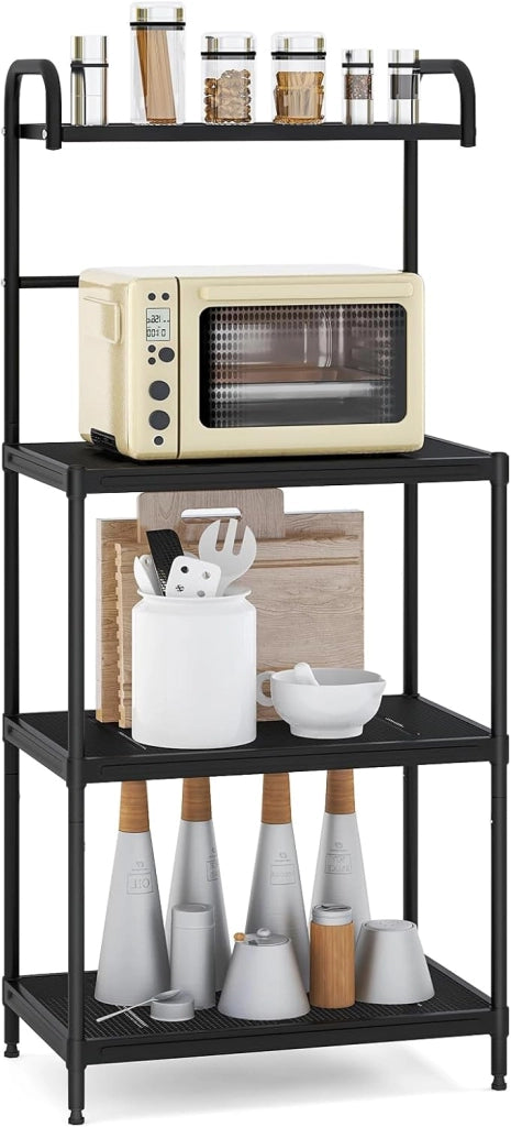 Mensola da Cucina a 4 Livelli in Metallo, con 4 Piedini Antiscivolo, 60 x 34,5 x 136 cm, Supporto per Forno a Microonde, Scaffale Multifunzionale per Cucina e Sala da Pranzo (Bianco)