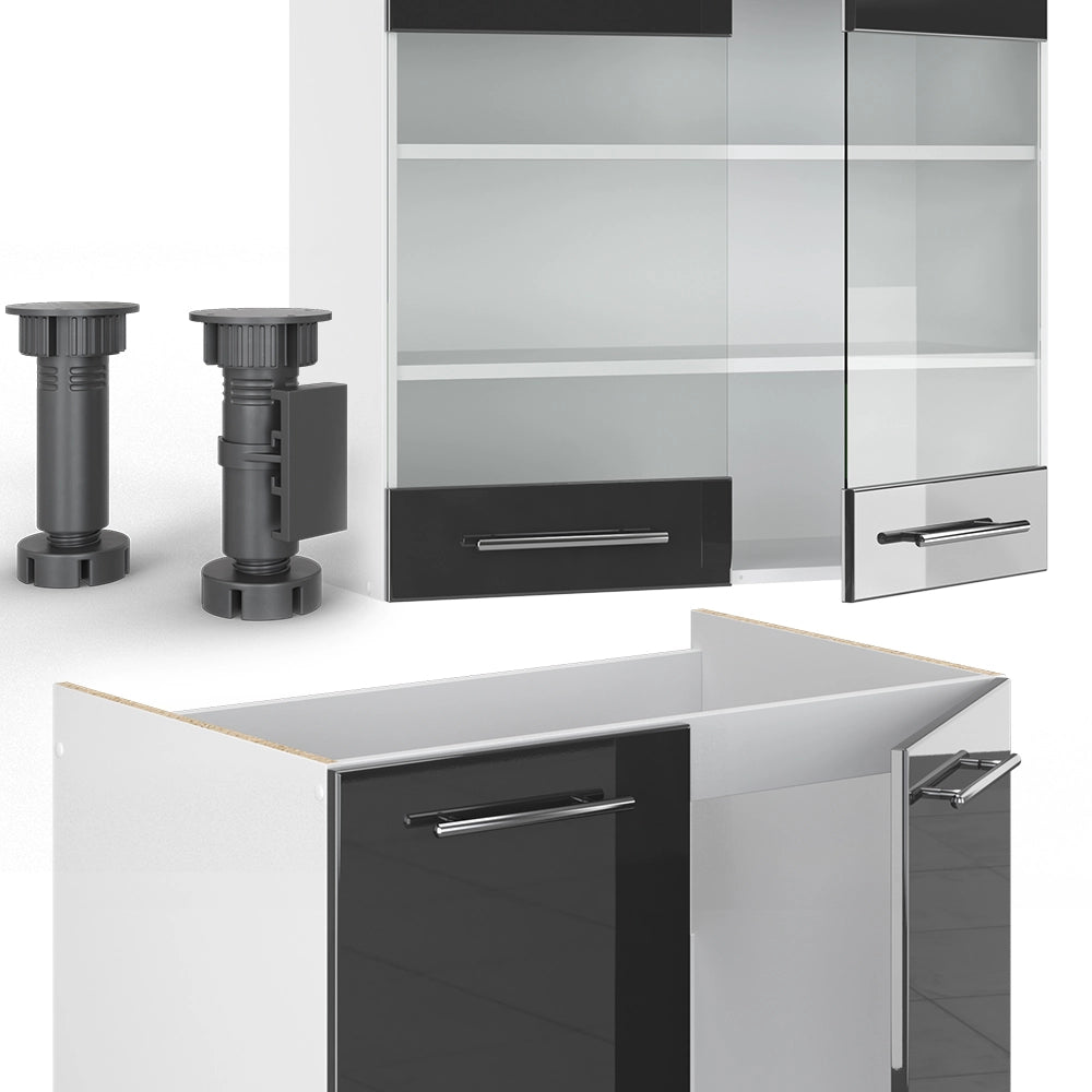Cucina componibile Fame-Line Antracite lucido/Bianco 240 cm, PL Antracite Vicco