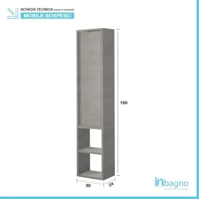 Pensile in nobilitato melaminico colore cemento 150 cm con anta soft-close