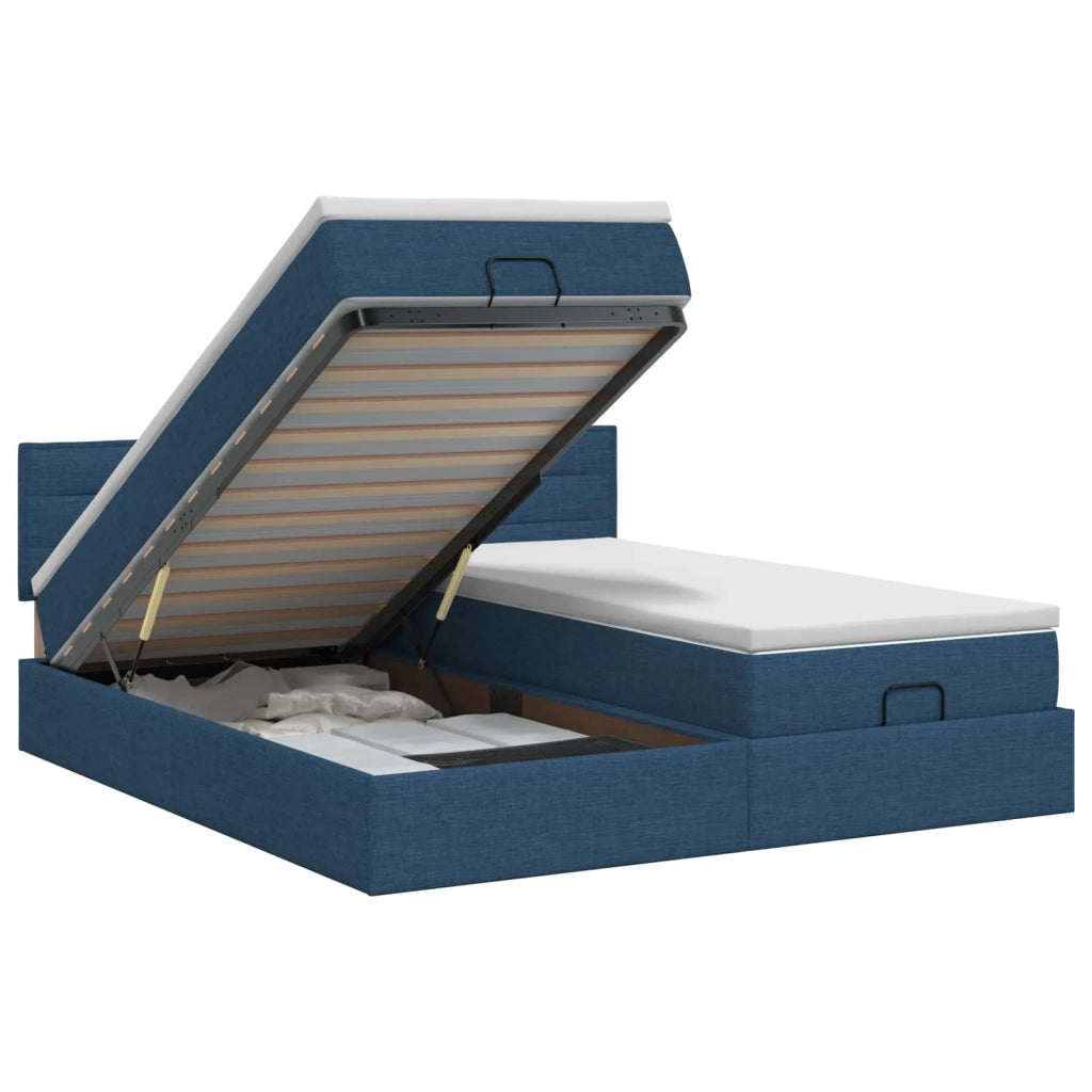 Letto ottomano con materasso con testiera 2 pz Blu Tessuto 3456676