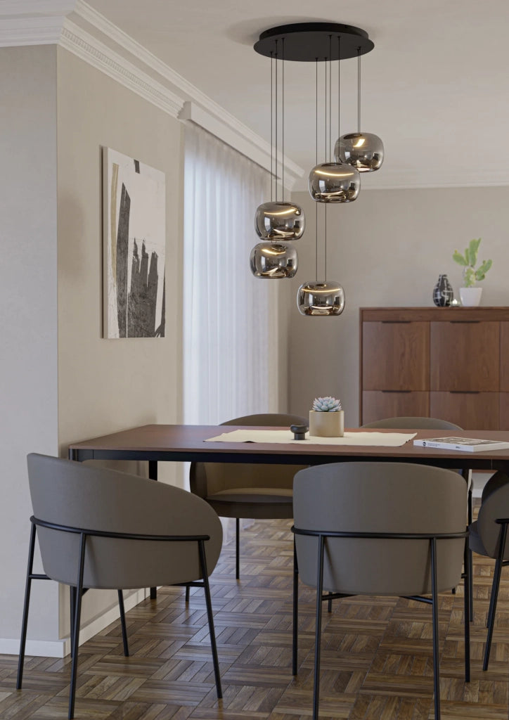 Lampadario Contemporaneo Hortunas Acciaio Nero Trasparente 5 Luci Led 5,8W Ip20