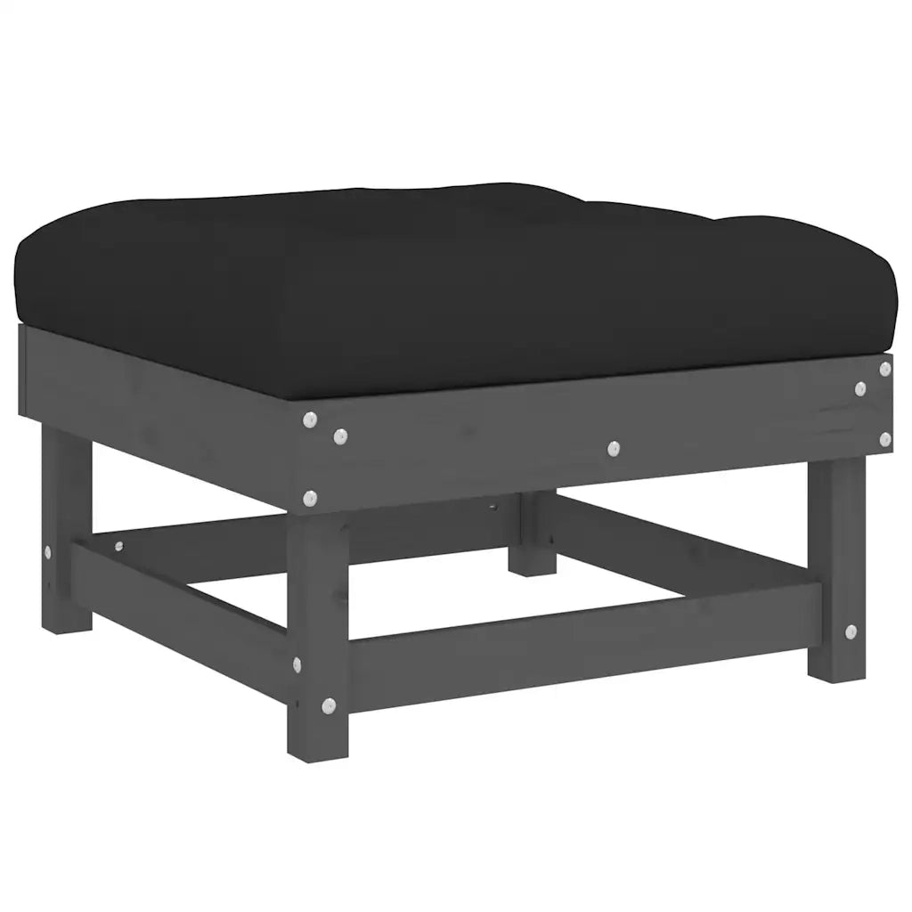 Sedia da giardino-Poggiapiedi da Giardino con Cuscino Legno Massello Pino Grigio 765832