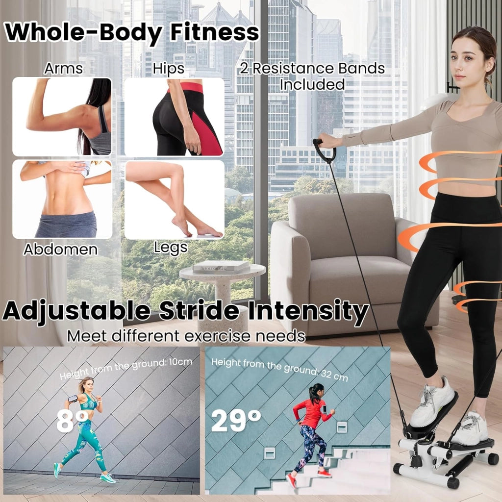 Mini Step Fitness Casa, Stepper Idraulico con Fasce di Resistenza, Altezza Regolabile, Schermo LCD, Pedali Antiscivolo, Attrezzatura Cardio per Allenamento Corpo, Esercizio