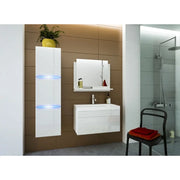 Set di mobili da bagno bianchi della collezione RAVEN. Colonna, mobile sottolavabo, lavabo 80cm.