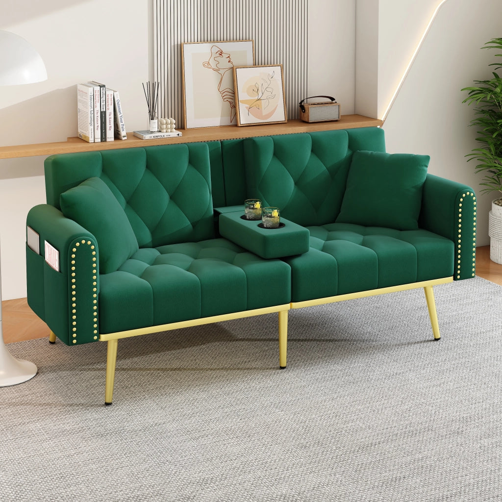DIVANO LETTO 175x80x73,5 cm in velluto verde con schienale regolabile