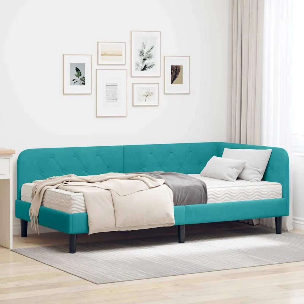 Cornice del letto ad angolo Turchese 100 x 200 cm Velluto