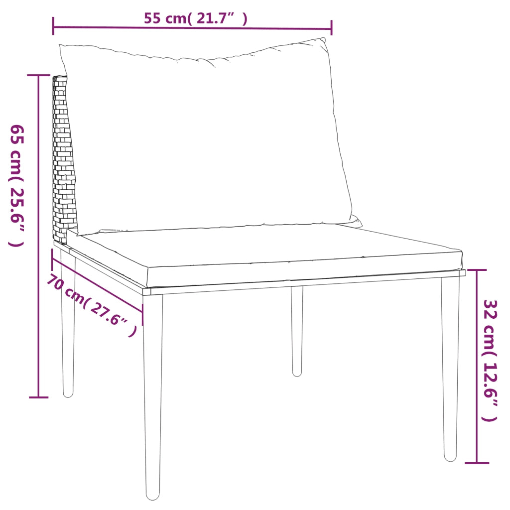 Divano Centrale da Giardino con Cuscini in Polyrattan Grigio 364124
