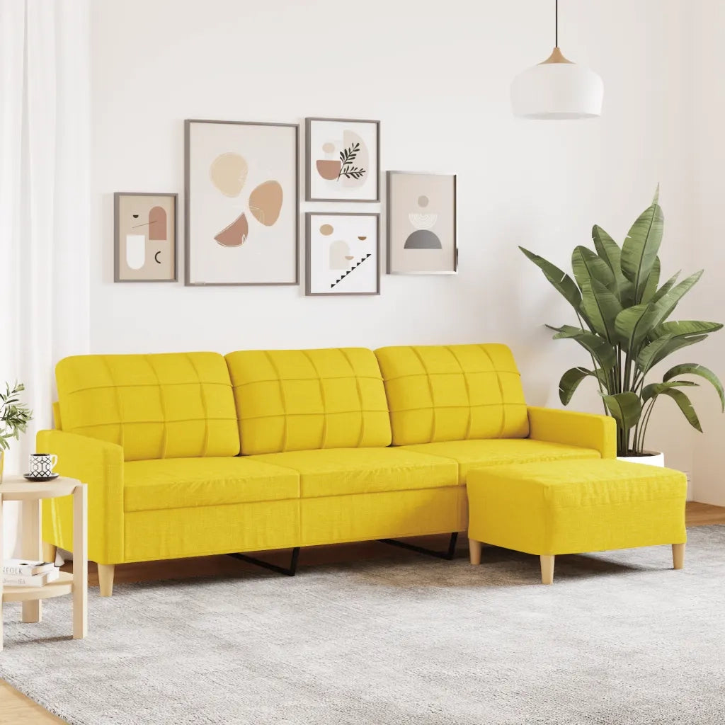 Divano a 3 Posti con Poggiapiedi Giallo Chiaro 210cm in Tessuto 3278254
