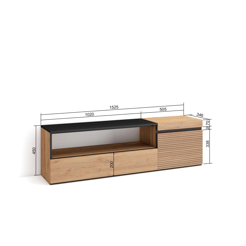 Mobile TV Soggiorno, 150x35x45cm, Per TV fino a 65", Mobile Soggiorno, colore Rovere RF3294