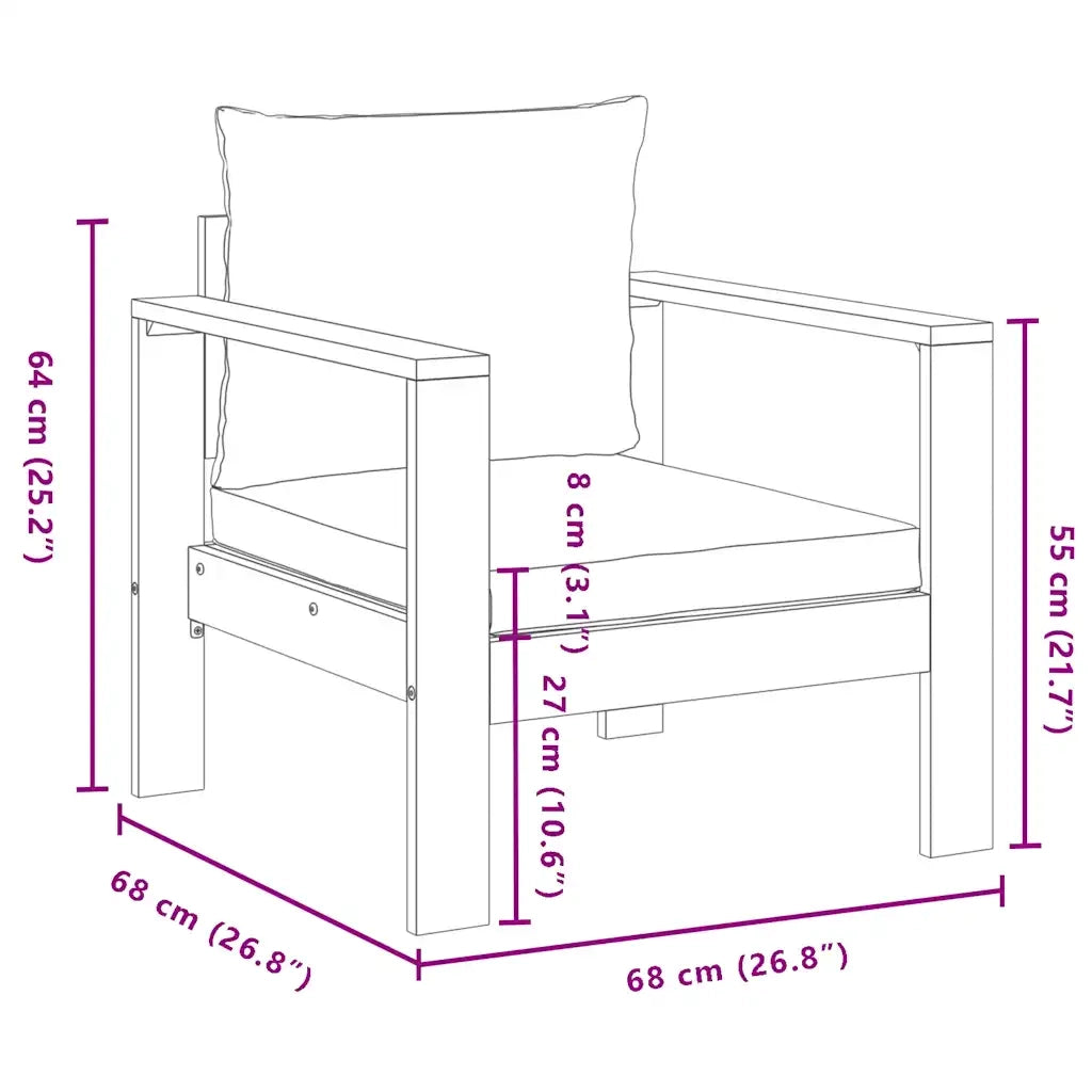 Sedia da Giardino con Cuscini in Legno Massello di Acacia CFW2606500
