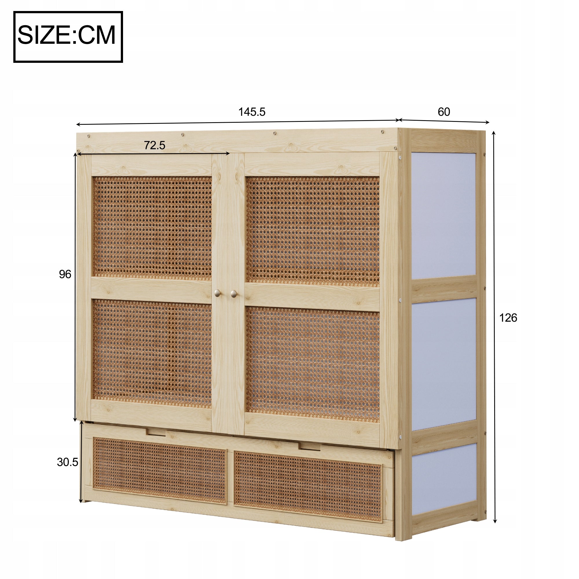 Letto armadio con cassetti - Xylo - 140x200 - Rattan, legno