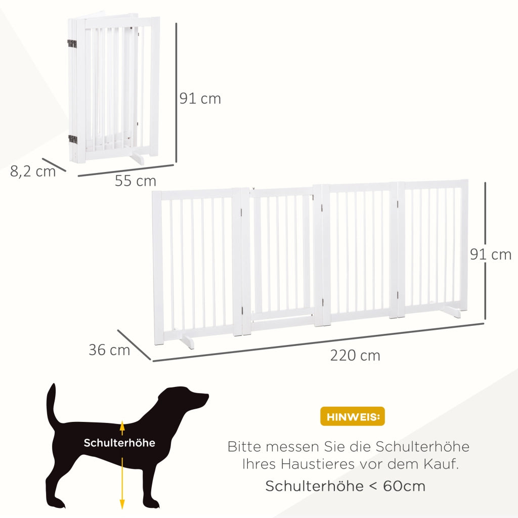 Cancello di Sicurezza per Cani ¨C Minimal ¨C 220x91 cm Bianco Legno 4 Pannelli
