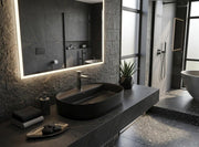 Lavabo ovale da appoggio senza troppo pieno in ceramica con foro rubinetto - Nero Opaco