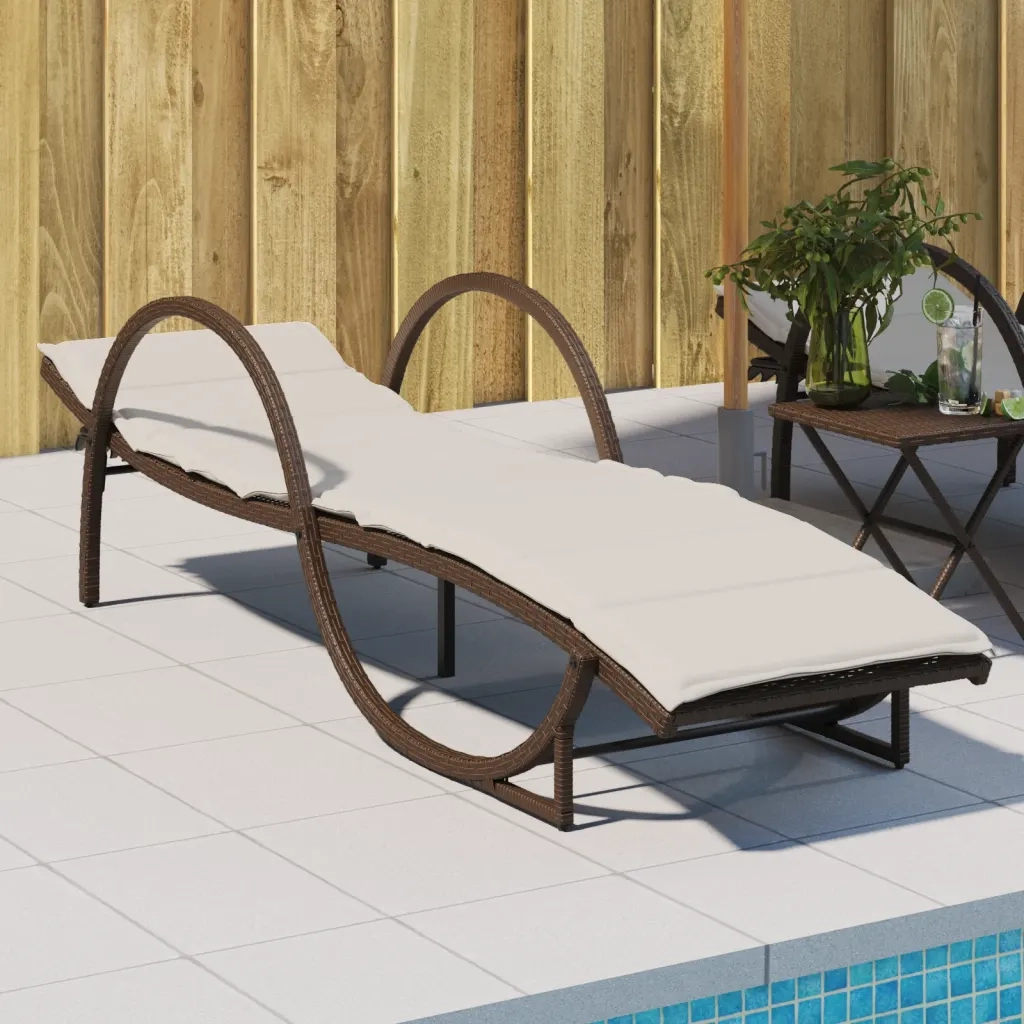 Lettino Prendisole | Sdraio da giardino | Lettino da sole con Cuscino Marrone 60x199x42 cm Polyrattan