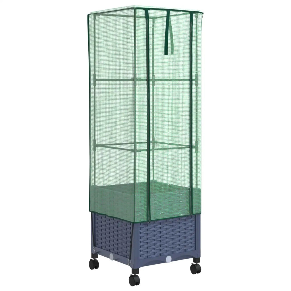 Vaso da Giardino con Copertura per Serra e Ruote Blu Grigio PP 3422931