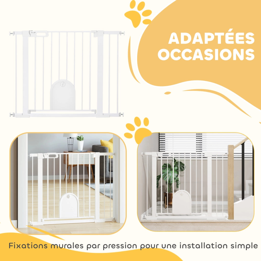 Barriera di Sicurezza per Animali con Porta e Chiusura Automatica ¨C Zephmum ¨C Bianco Acciaio