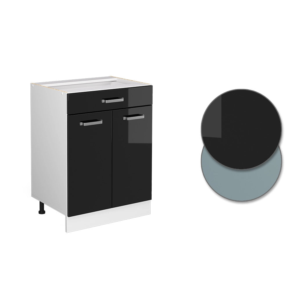 Vicco Mobiletto base per cucina Nero lucido 60 cm con cassetto, PL Rovere