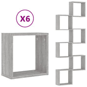6 pz Mensole Parete | Mensola sospesa a Cubo Grigio Sonoma 30x15x30 cm