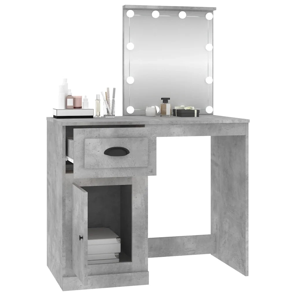 Toeletta | Tavolo da Trucco con LED Grigio Cemento 90x50x132,5 Legno Multistrato