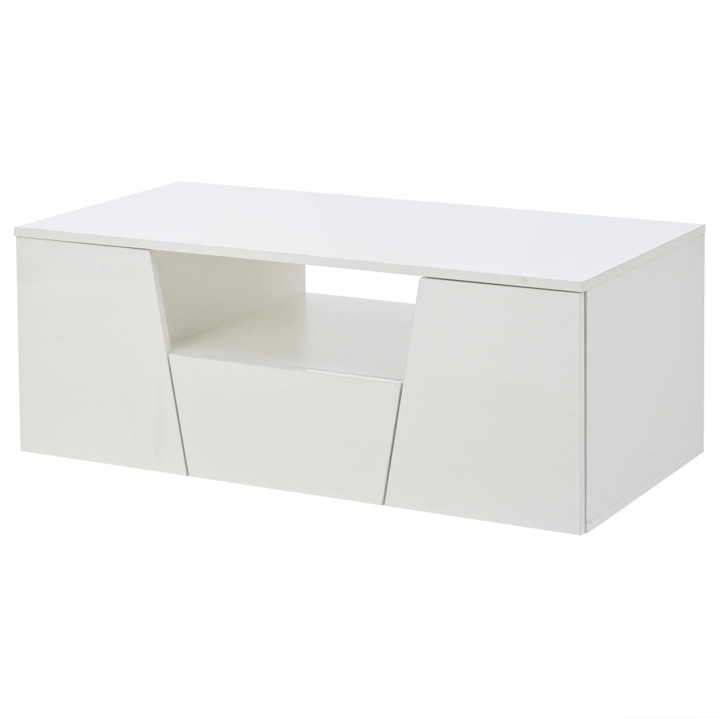 Tavolino da salotto bianco con luci led 100x50x40 cm lucido