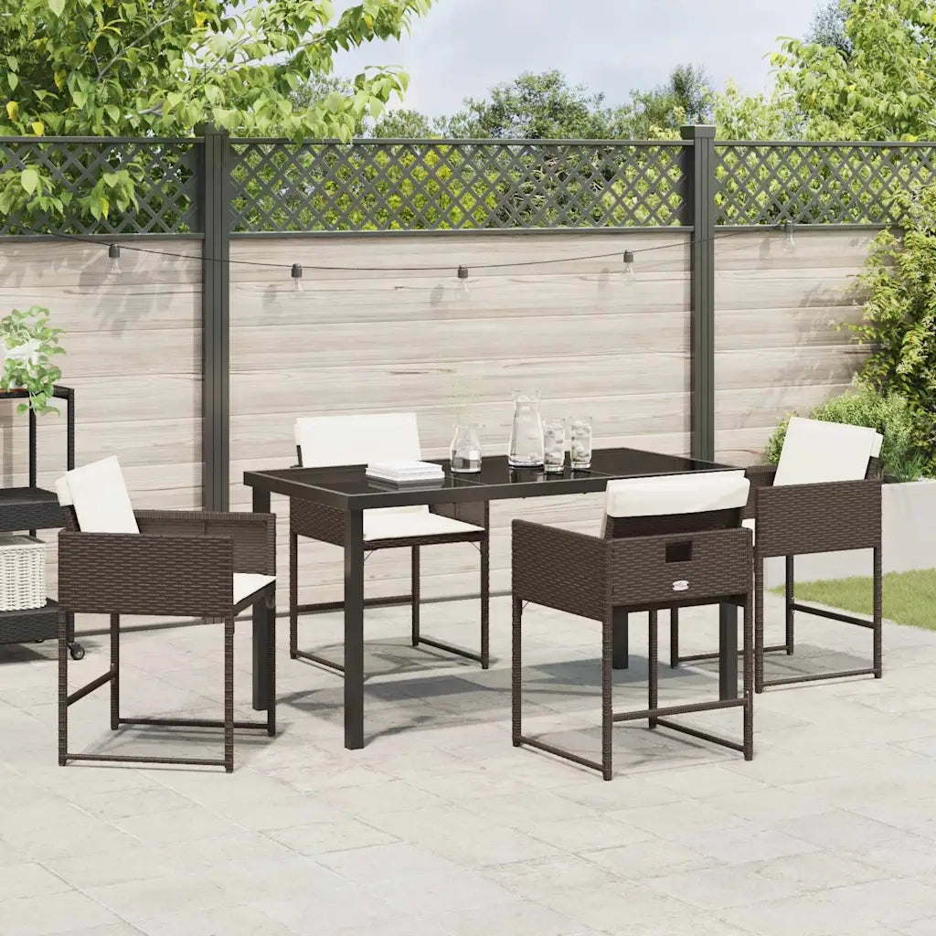 Set da Pranzo per Giardino con cuscino 5 pz | Set Salotto da Giardino Marrone polyrattan