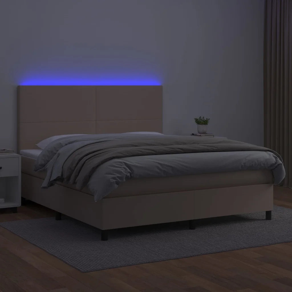 Giroletto Molle Materasso e LED Cappuccino 160x200cm Similpelle 3135836