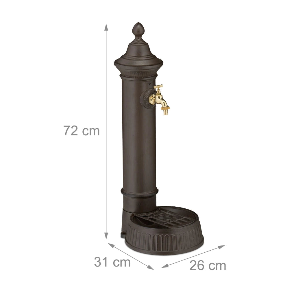 Fontana da esterno dal design nostalgico da giardino con rubinetto 70 x 30 x 30 cm in metallo marrone scuro 13_0015666