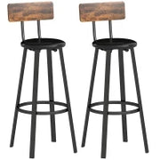 Set 2 Sgabelli da Bar Stile Industriale con Schienale, Seduta in Finta Pelle e Poggiapiedi, Marrone Rustico