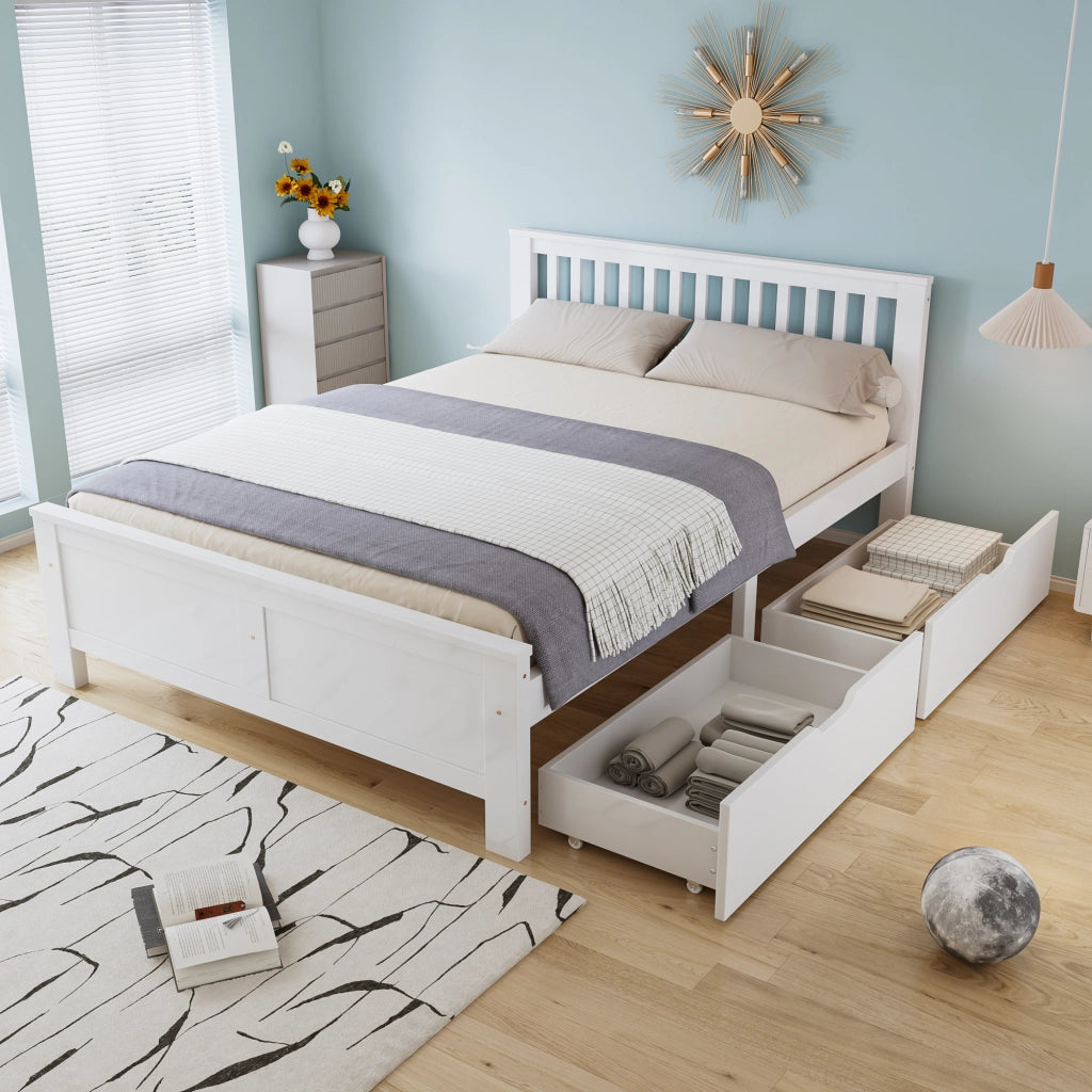 Letto matrimoniale con 2 cassetti contenitore 140x200 cm in legno e MDF; bianco