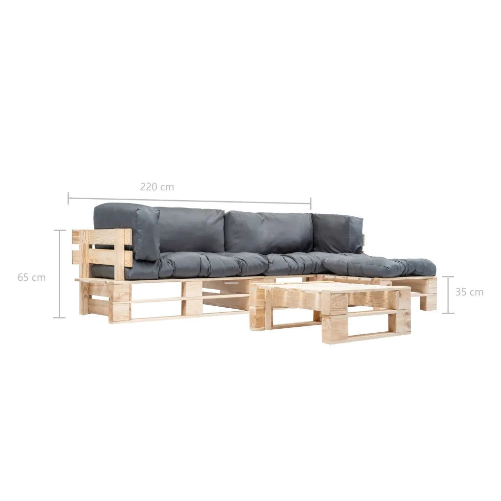 Divani da Giardino su Pallet 4 pz Cuscini Grigi in Legno 277492