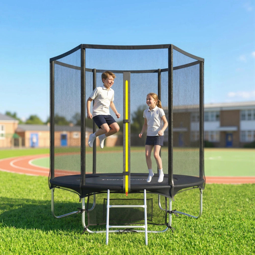 Trampolino Esterno con Rete di Sicurezza e Scala ¨C Zephmum ¨C Nero ?183 cm